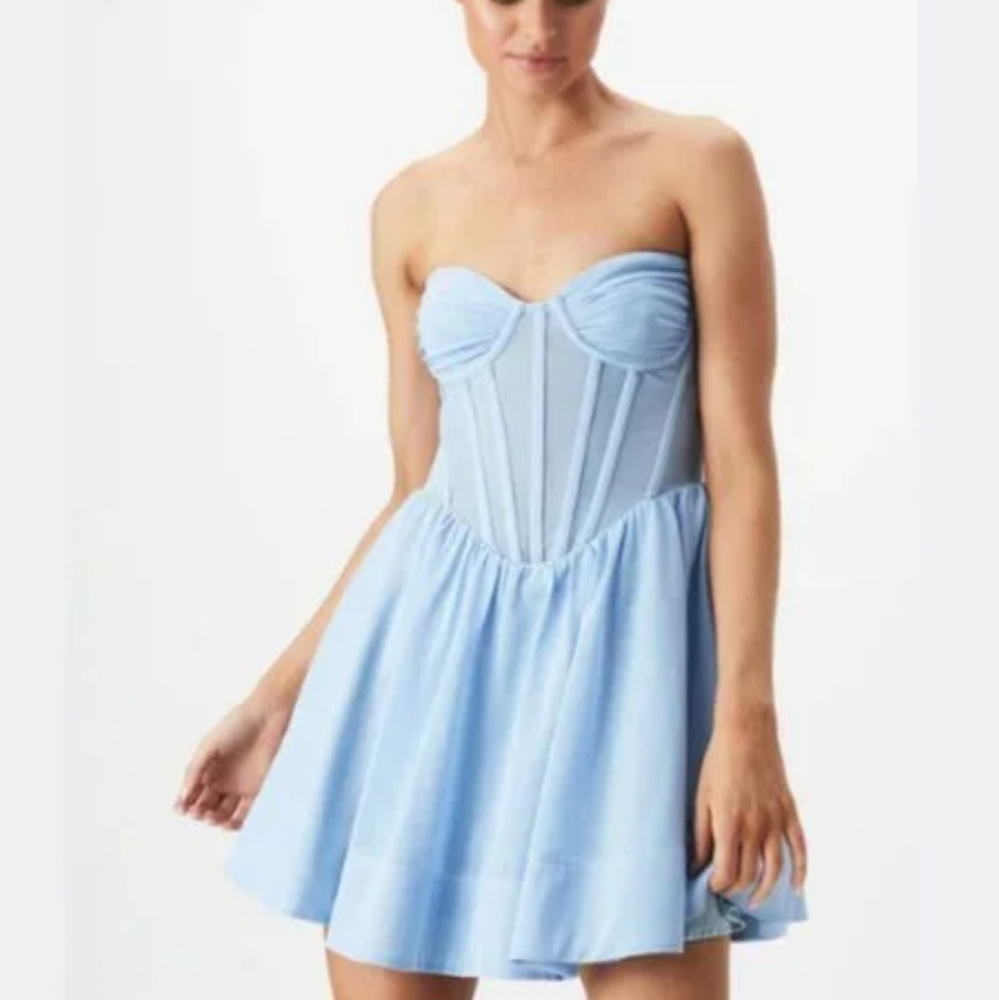 Bardot Strapless Light Blue Mini Dress